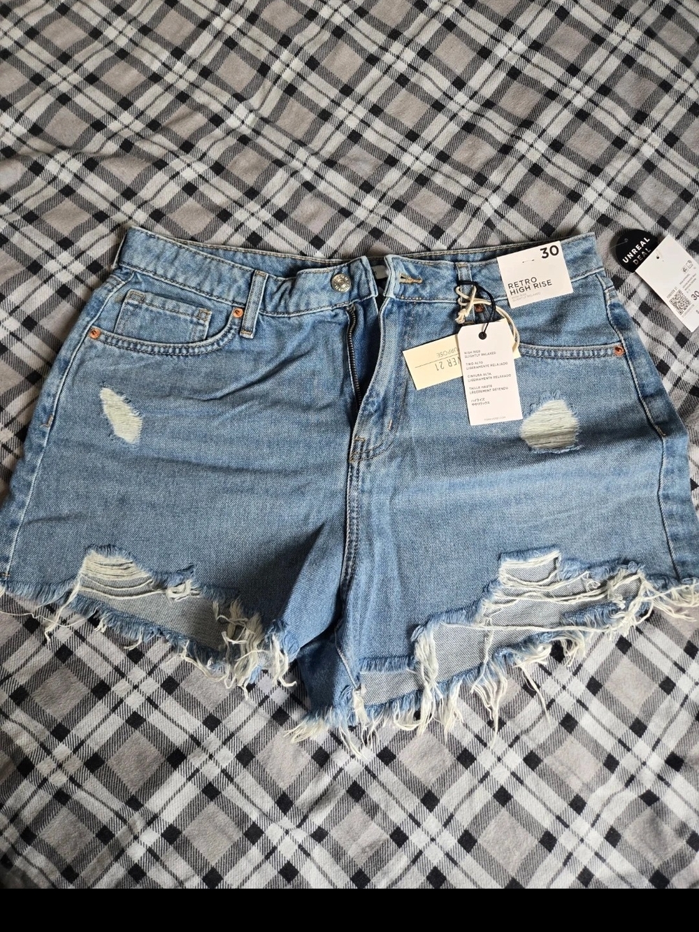 Forever 21 Light Blue Distressed High-Rise Denim Shorts